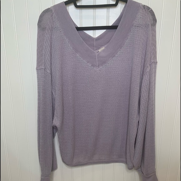 We The Free Tops - FREE PEOPLE South Side Thermal V-Neck Top Lavender